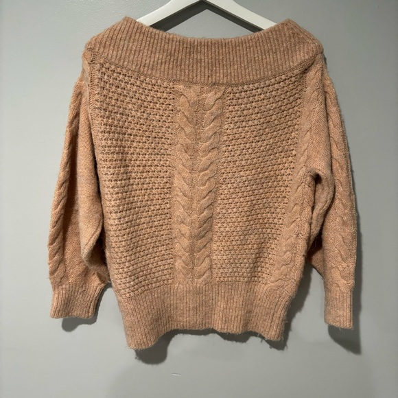 Anthropologie Sleeping on Snow Off the Shoulder Cable Knit Sweater Blush - Picture 4 of 6